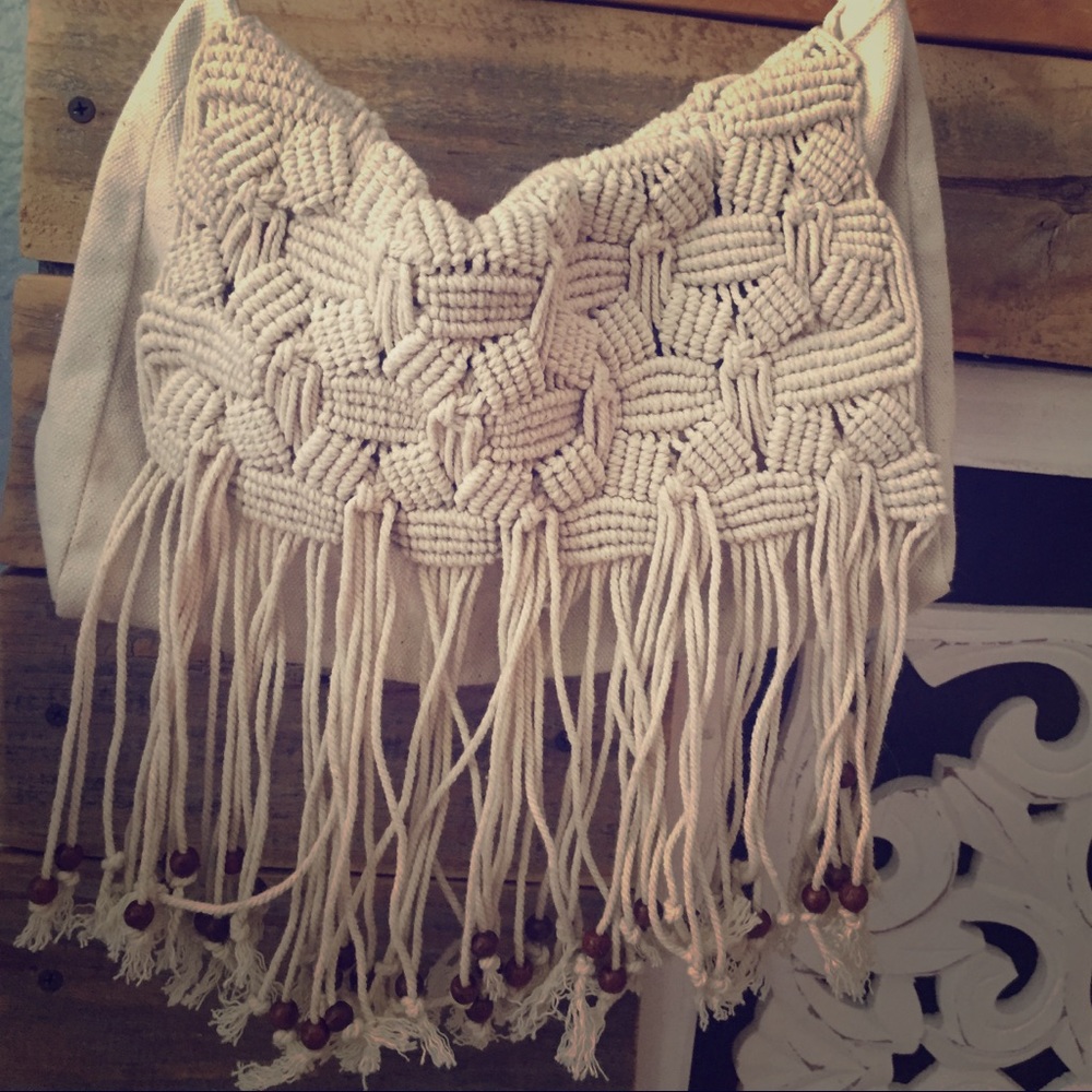 American Eagle Macrame Fringe Boho Crossbody Bag